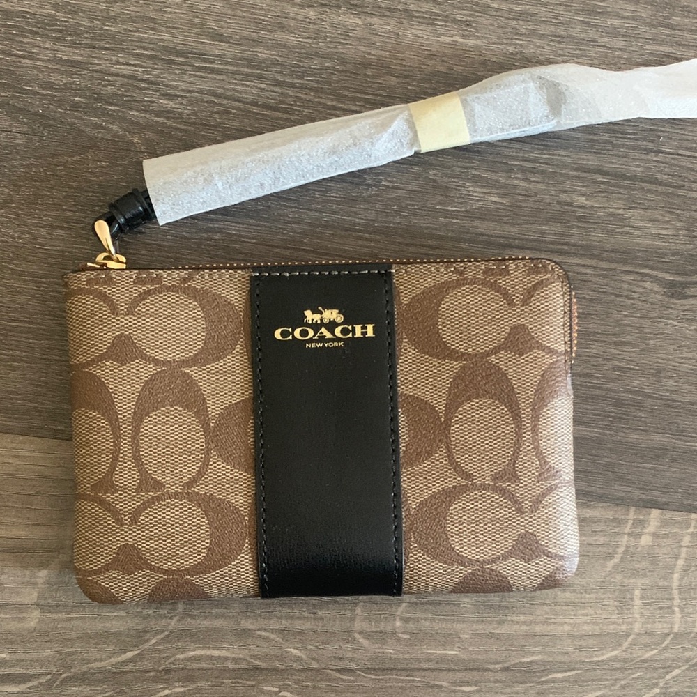Coach Signature Brown and Black Wristlet